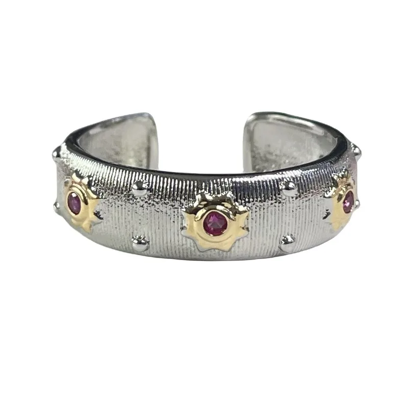New Retro Wire Hollowed out Sapphire Copper Opening Rings for Women Luxurious Superior High-quality Jewelry Birthday Party Gift