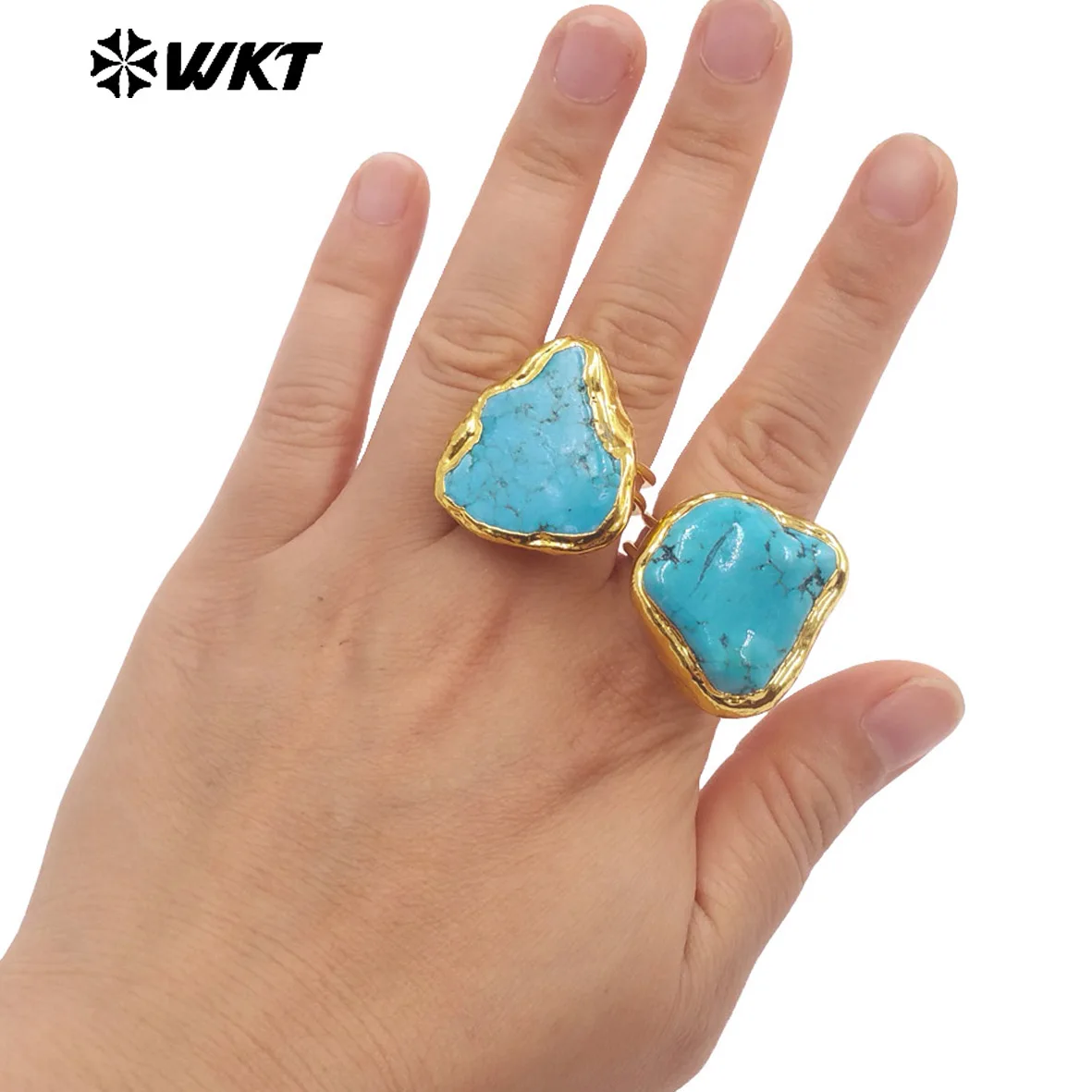 

​WT-R579 Natural Green Turquoise High-end Feel US7 Ring With 18K Real Gold Plated For Women Birthday Gifts
