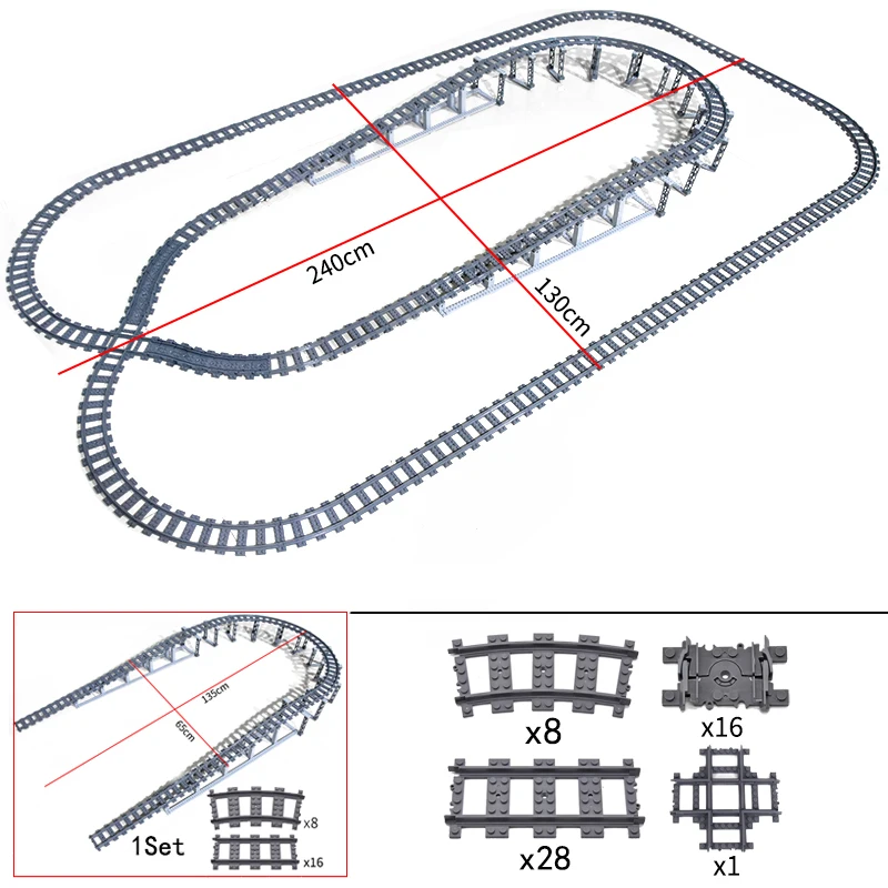 MOC Creative Expert Ideas City Train Tracks Straight Curved Switch Crossings Rails Bricks Building Blocks DIY Toys for kids gift