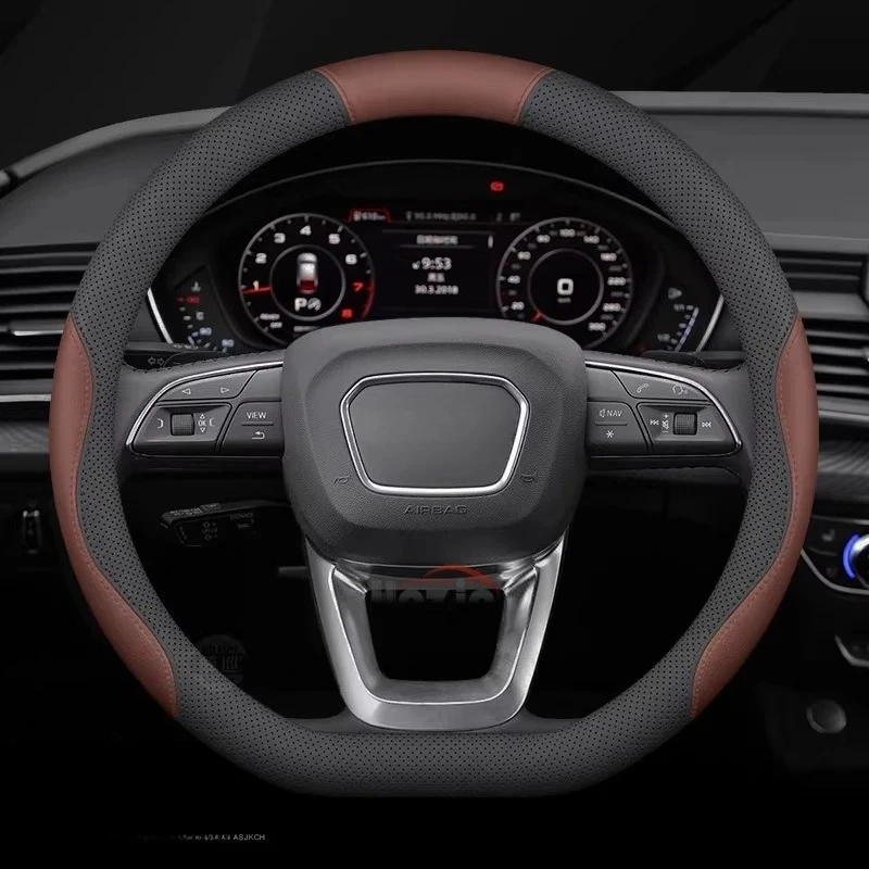 

Leather Car Steering Wheel Cover for Audi RS6 A4 B8 A6 C6 S4 Q3 Q5 A3 A1 A3 8p TT A6 C7 S3 A7 Q7 Interior Accessories