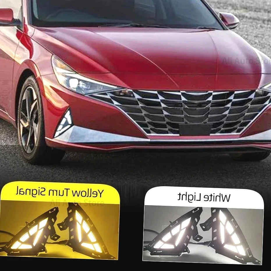 

CSCSNL 2PCS LED DRL For Hyundai Elantra 2020 2021 2022 fog lamp Daytime Running Lights with Yellow Turn signal light Foglig