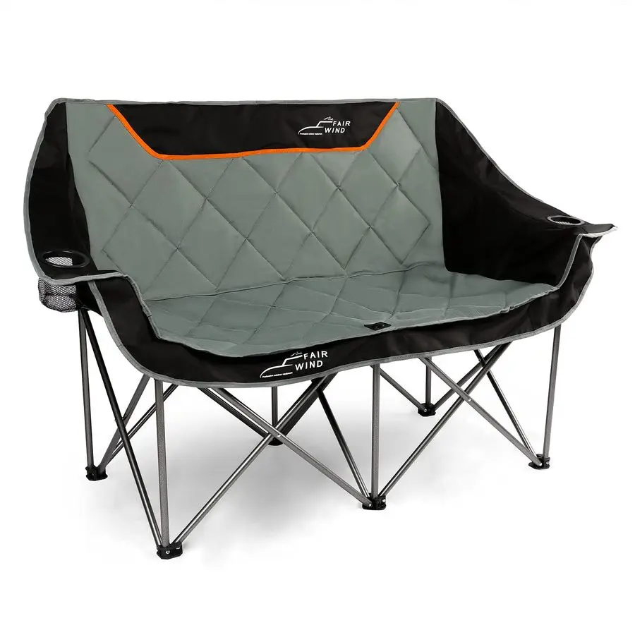 

Oversized Fully Padded Camping Chair Folding Loveseat Camping Couch Double Duo Chair Heavy Duty Quad Fold Arm Chair with Cup Hol