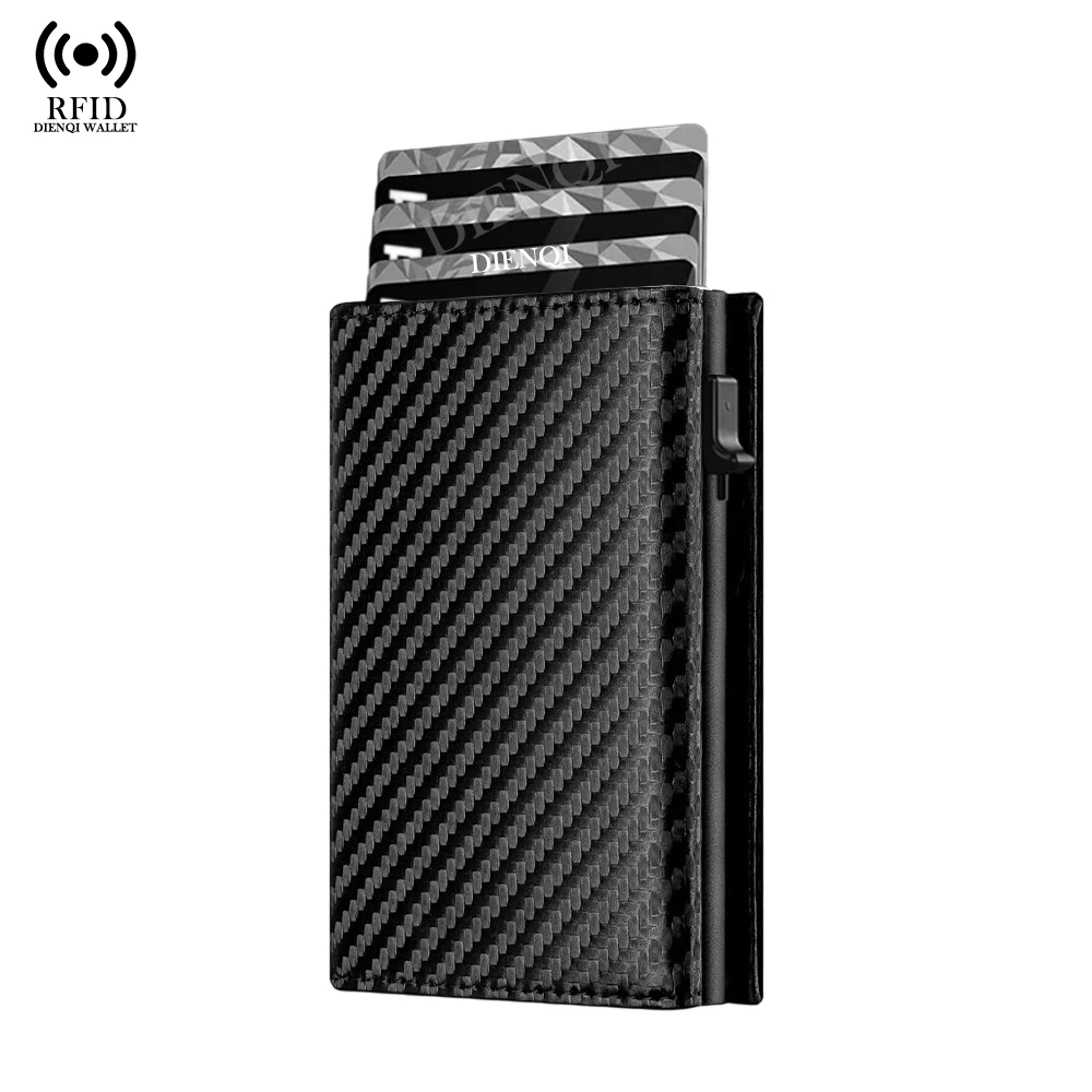 Portafoglio intelligente con blocco Rfid Porta carte di credito Custodia in metallo di alluminio Porta carte Porta carte pop up in pelle PU Porta carte sottile per uomo