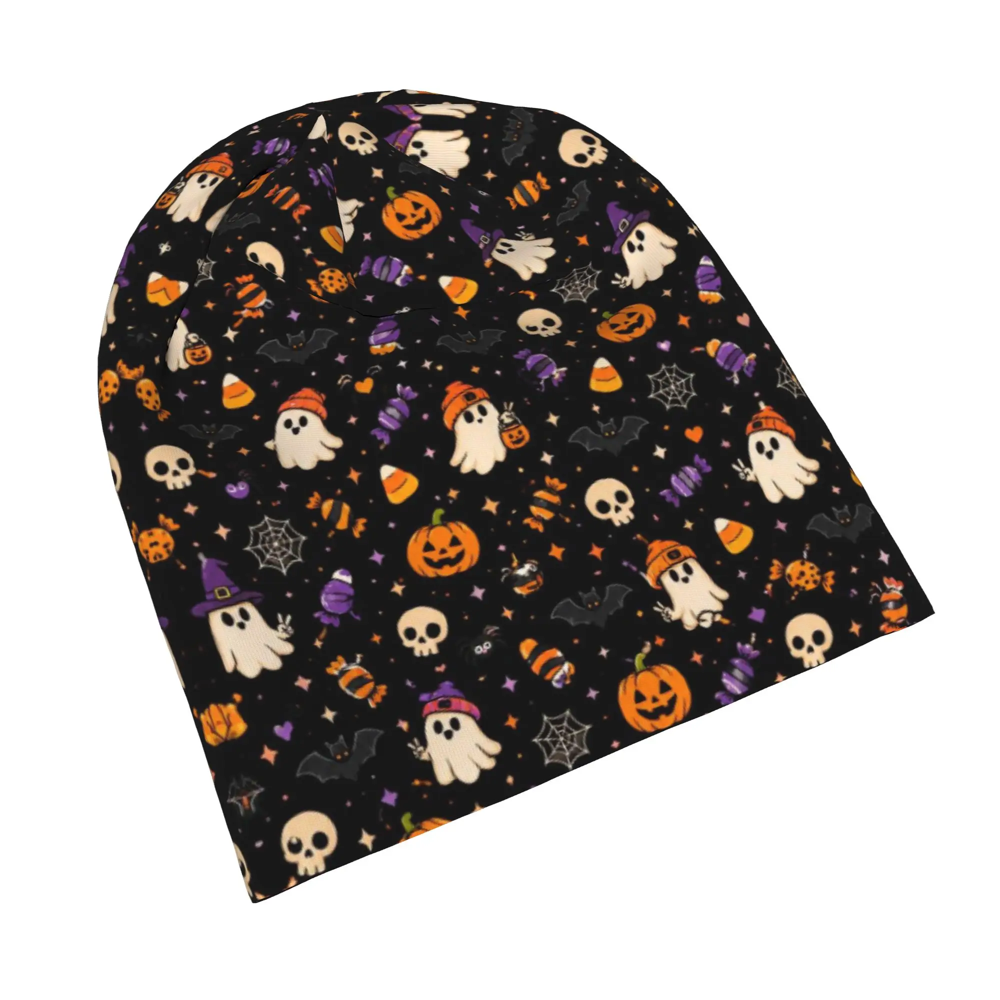 Halloween Ghost Pumpkin Spooky Trick Or Treat Witch Skull Cap Beanie Quick Dry  Cycling Hat for Men Women
