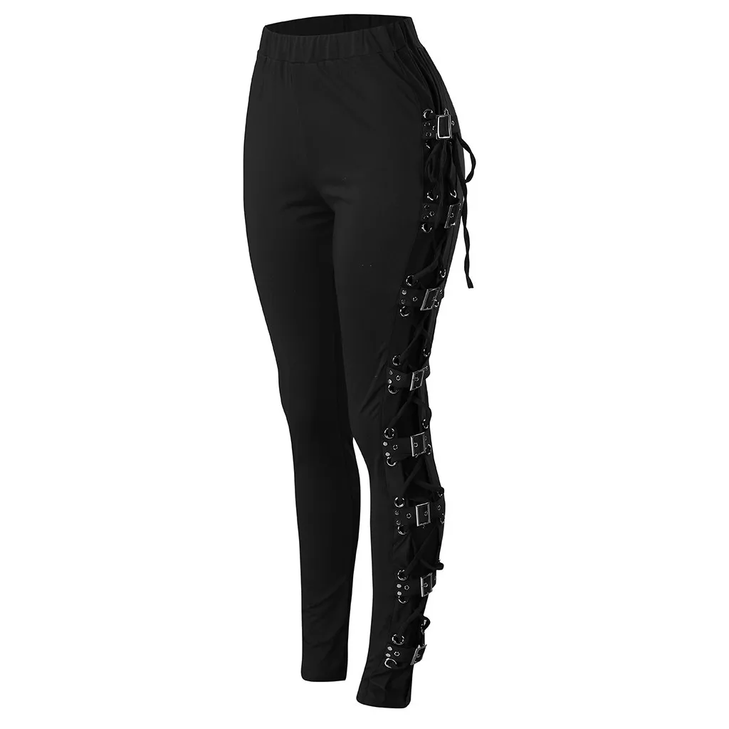 Women Gothic Style Casual Pants Side Lace Up Slim Long Trousers Fashion Y2k Bottoms Cool Girls Pant Lady Clothing Pantalones