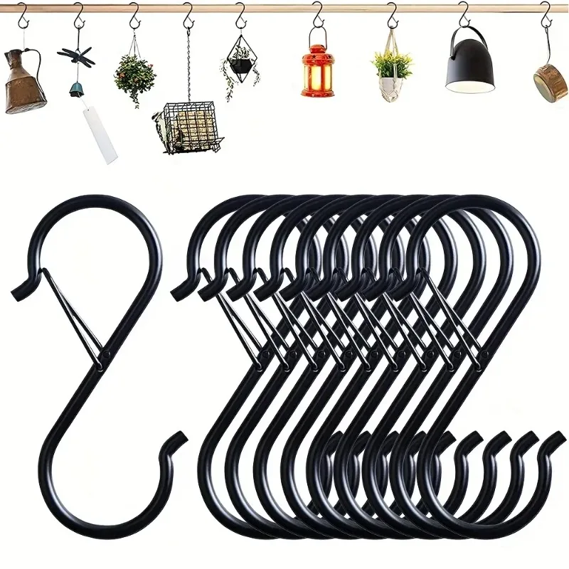 

1/5pcs Hanging Heavy Duty S Hooks with Safety Buckle Design Clothes Towel Plants Home Kitchen Door Closet Garden Storage Hooks