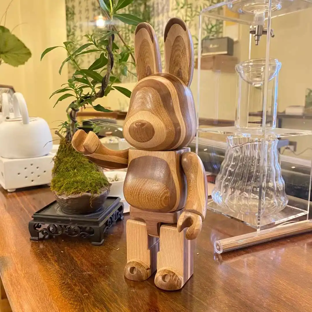 R@bbrick Karimoku Layer 400% 28cm Vertical Grain Horizon Wood Rabbit Art Decoration Hand-Made Solid Wood Production Manual Doll