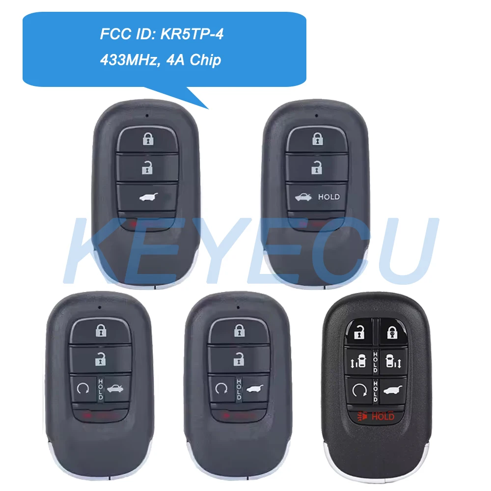 

Умный дистанционный ключ-брелок Keyecu для Honda Accord CR-V HRV Pilot Civic 2022 2023 2024 2025, 433 МГц, с чипом 4A, FCC ID: KR5TP-4