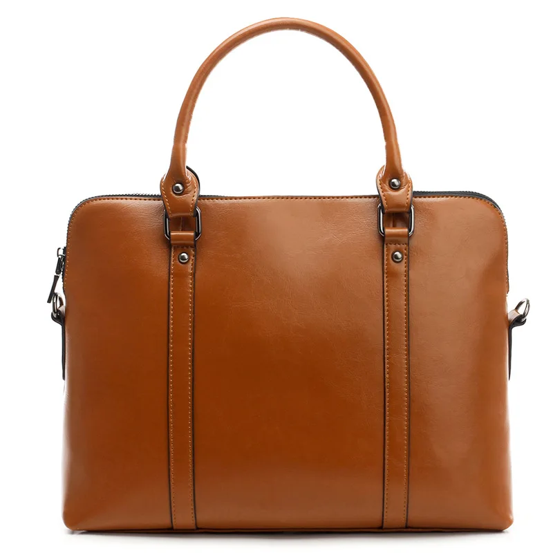 Cowhide Leather Women's Briefcase Business Handbag 14 Inch Laptop Female Computer Messenger Bag Ladies Office Shoulder Tote Bag