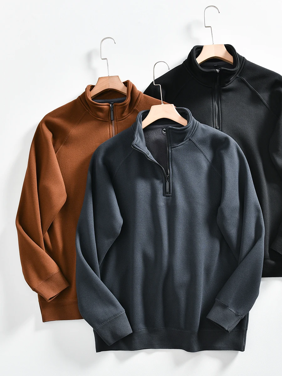 

Men's Fashion Urban Style Long Sleeve Sweatshirt Wool Blend Half Zipper Stand Collar Fleece Lined Autumn Winter Polyester Blend