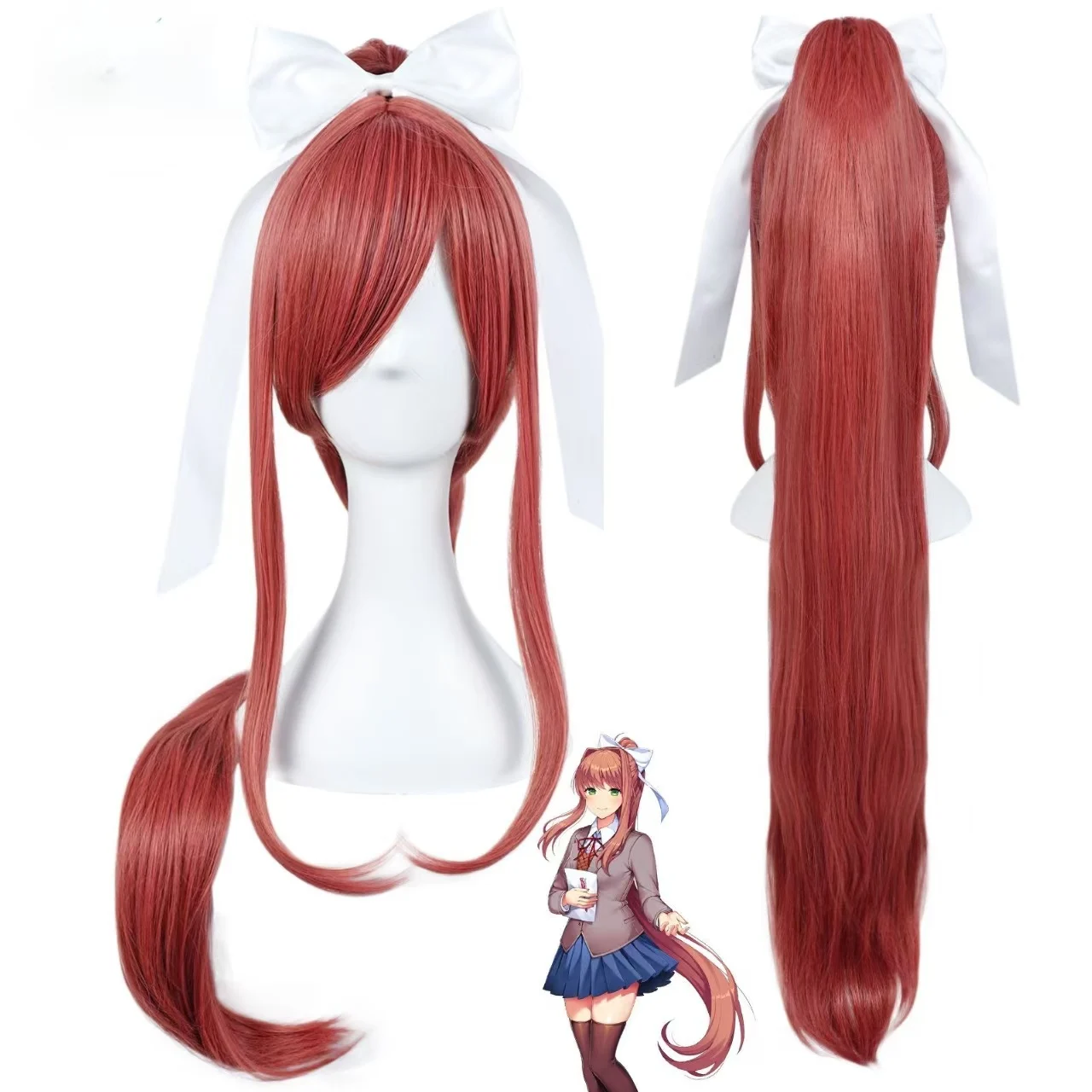 Doki Doki Literature Club Monika Cosplay Wig Matte Heat Resistant Synthetic Wig With Wig Cap for Halloween Carnival Comic con