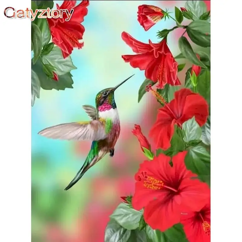 

GATYZTORY Frame Picture Diy Painting By Numbers Kits Bird And Red Flower Coloring By Numbers Handicrafts For Personalized Gift