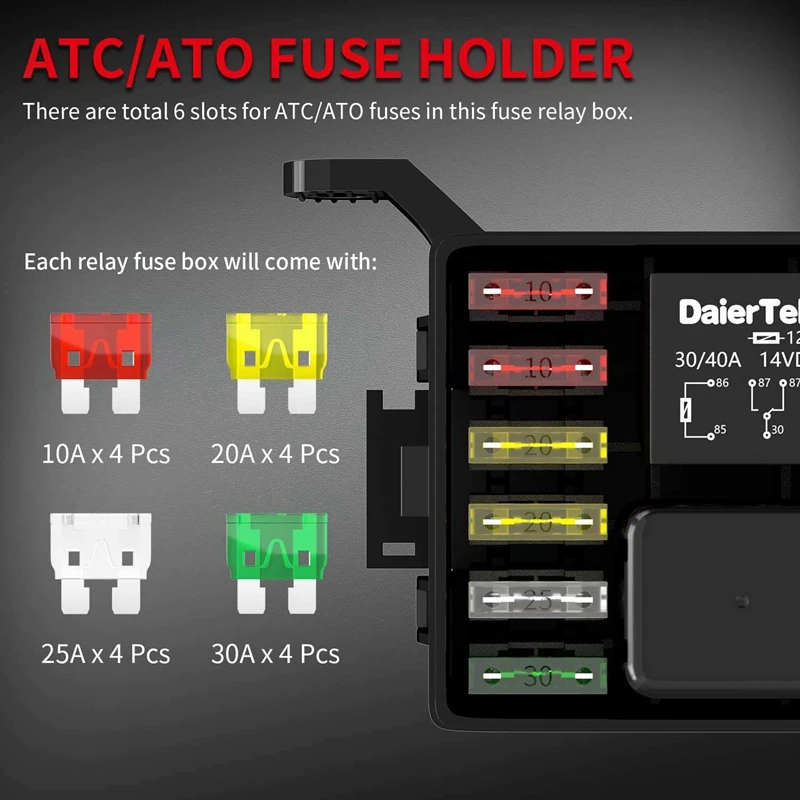 12V Relay Box 6 Way Universal Relay Fuse Box 6 Slots Relay Block ATC/ATO Fuse Block With Relay Kit Replacement For Car Truck