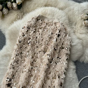 Frauen Glitzer -Pailletten Plotte wahre hohe sexy Taille, Schlitzrock Rock Mode Luxus Mode Vintage Röcke Goth Frühlings Sommerkleidung Hauptverkaufsrock mit Feder - №6