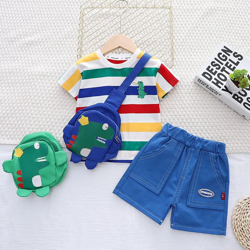 Summer Children Clothes Sets Boy Fashion 2Pcs Kids Cotton Shorts Stripes Top Suit Baby Comfortable Cute Outfits 1-5Y