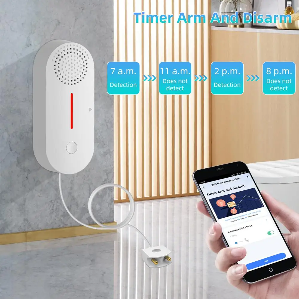 Tuya WIFI Water Detector Leakage Monitor 90dB High Volume Sound Alarm Flood Alert Overflow Security APP Remote Control Smart Hom