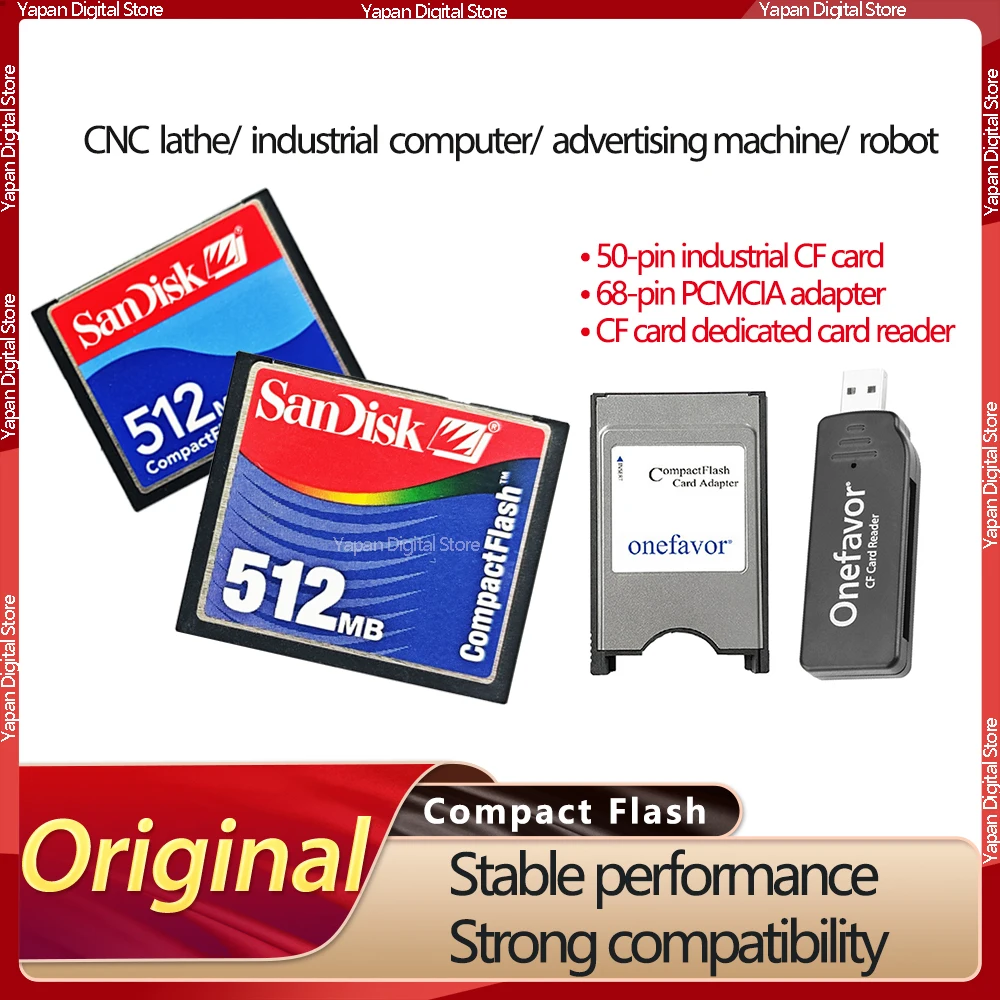 SanDisk CompactFlash 512MB CF Cards Cameras Memory Cards Industrial Compact Flash for  Frank, Fanuc, CNC, Mitsubishi