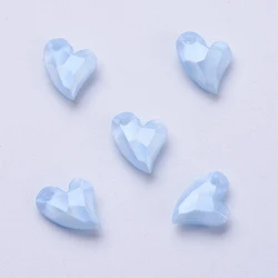 50pc Acrylic Pendants Imitation Pearl Heart Faceted Light Blue 11x9x4mm Hole: 0.5mm