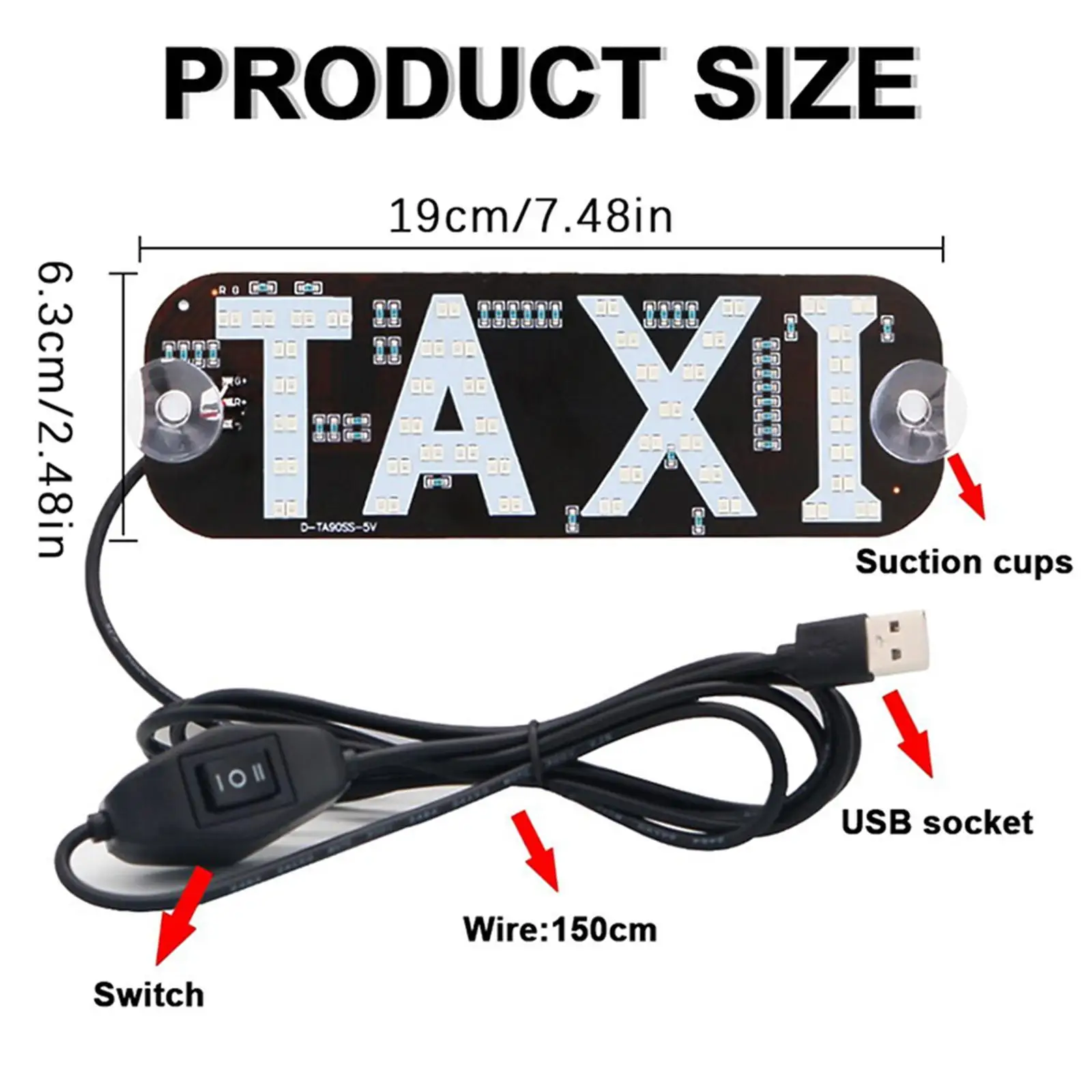 Premium TAXI Led Sign Decor Changeable Red Green Lighting for Car Interior Visibility Day Night