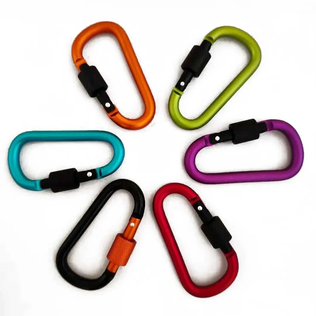 

80MM D shaped Climbing Clips with Swivel Snap Hook For Outdoor Activities Aluminum Locking carabiner