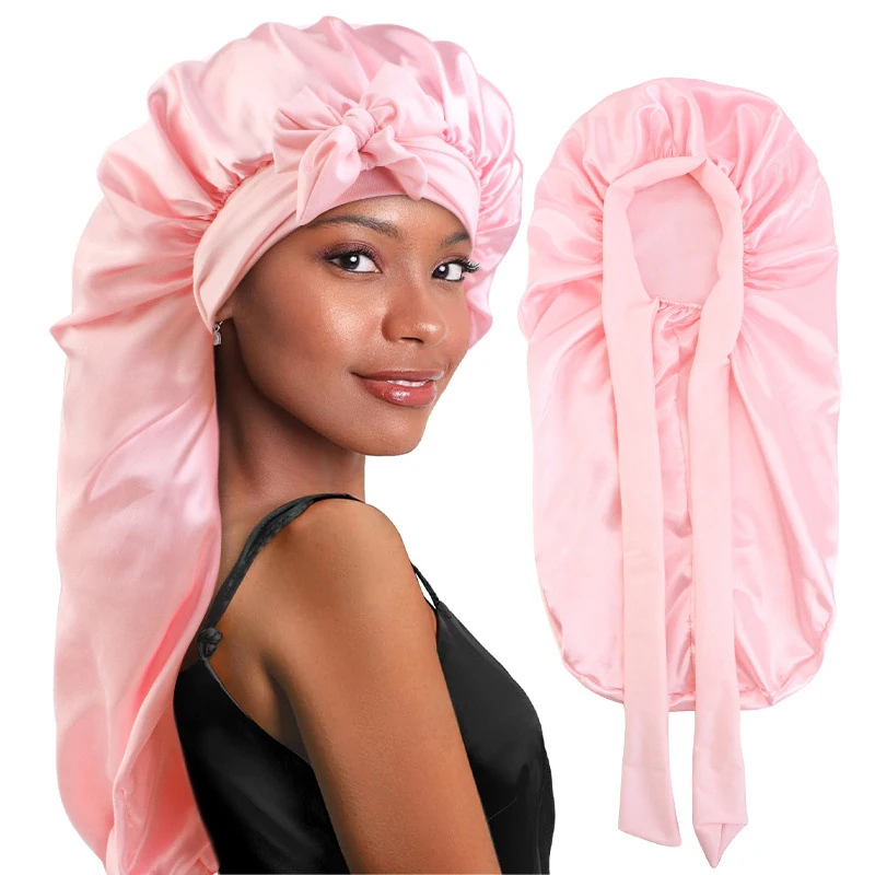 Elastic Wide Edge Satin Bonnet Long Hair Hat Sleeping Hats Wrap Night Cap Hair Care Bonnet for Women Men Unisex Cap Bonnet