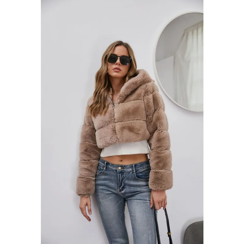 

Y2k Streetwear Women Autumn Winter Faux Fur Coat Hooded Cropped Jacket Fur Coat Long Sleeve Cardigan Soft Tops Vintage Harajuku