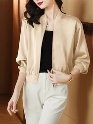 Fashion Women Satin Jackets 2026 Spring Summer Clothing Long Sleeve Casual Bomber Coats Woman Elegant Sunscreen Outwear Tops