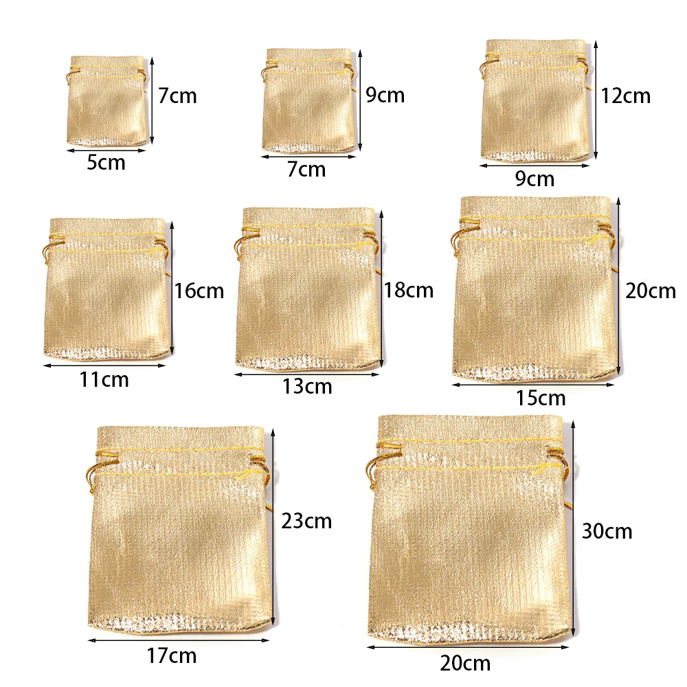 5-10pcs/lot Fabric Packing Gift Bags Gold Sliver Color Jewelry Packaging Bag Drawable Bags For DIY Wedding Party Gifts Storage