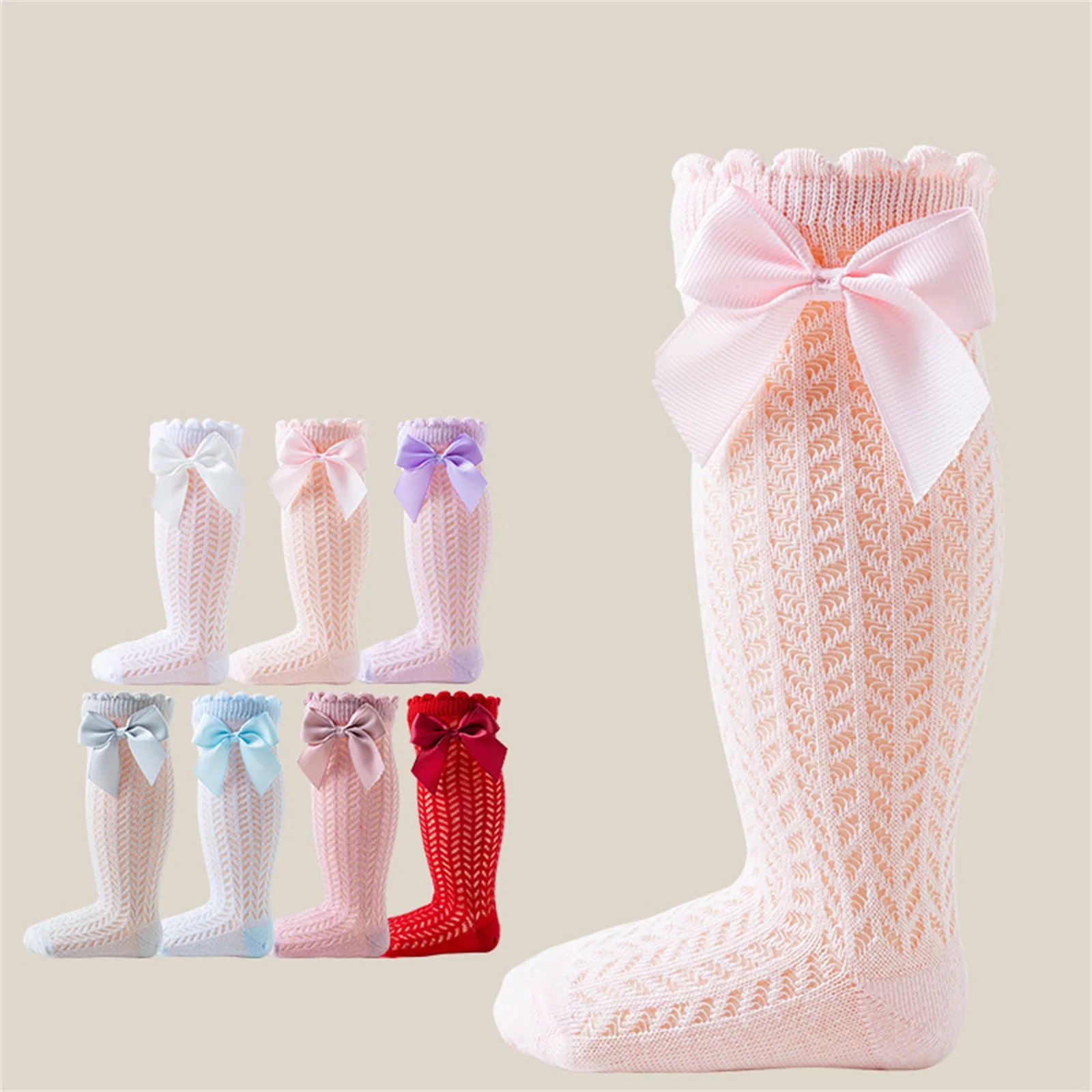 Girl’s Bow Socks Sweet Fine Mesh Soft Elastic Lightweight Infant Socks Kids Socks