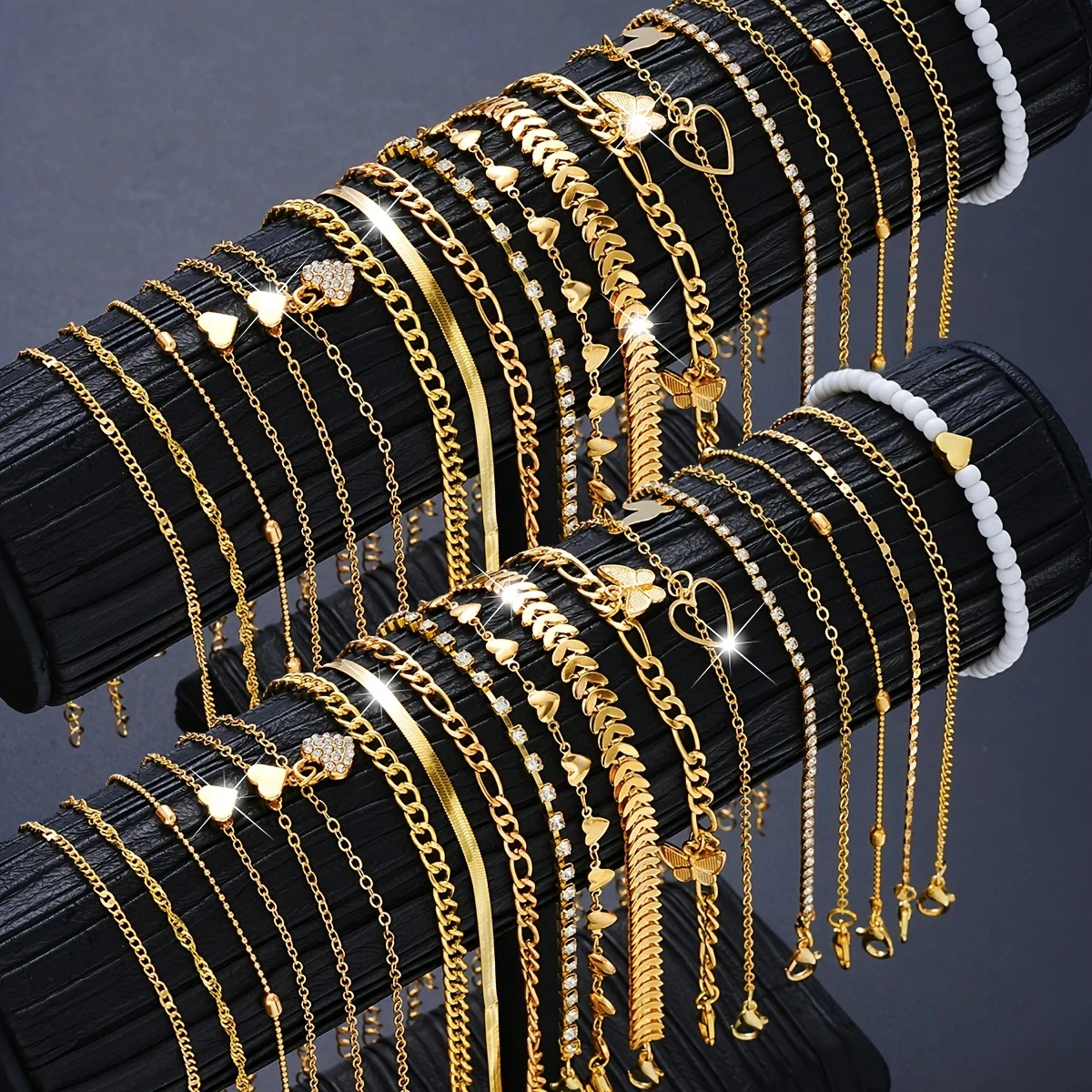 40-Piece Set/20-Piece Set/7-Piece Set Elegant Daily Vacation Metal Material Women's Gold Anklet Set Heart Butterfly Pendant Seaside Vacation Daily Party Wear Fashion Jewelry Popular Accessories
