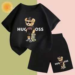 Luxury brand children's T-shirt set Fashion BOSS printed boys girls sports short sleeve shorts loose casual youth clothing