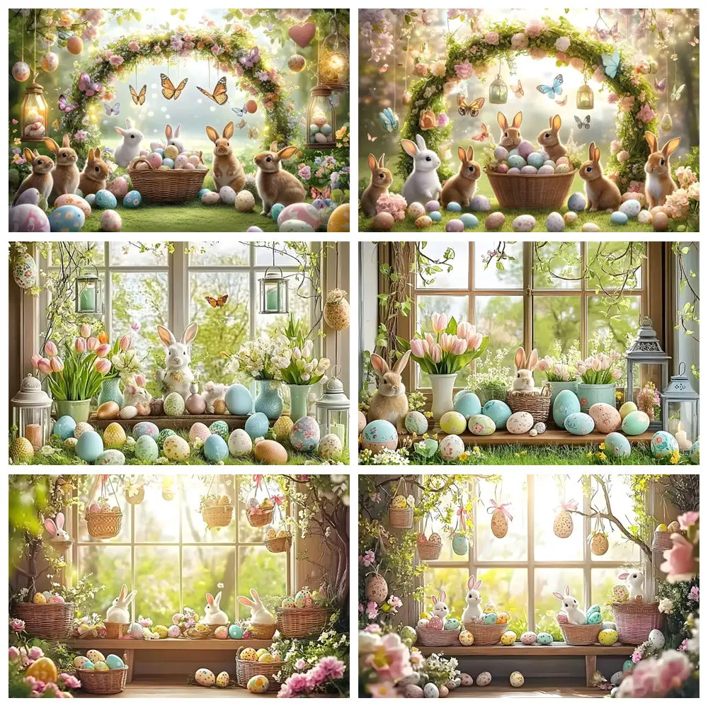 

Spring Easter Backdrop For Photography Butterfly Bunny Eggs Floral Garden Kid Birthday Party Baby Shower Photo Background Decor