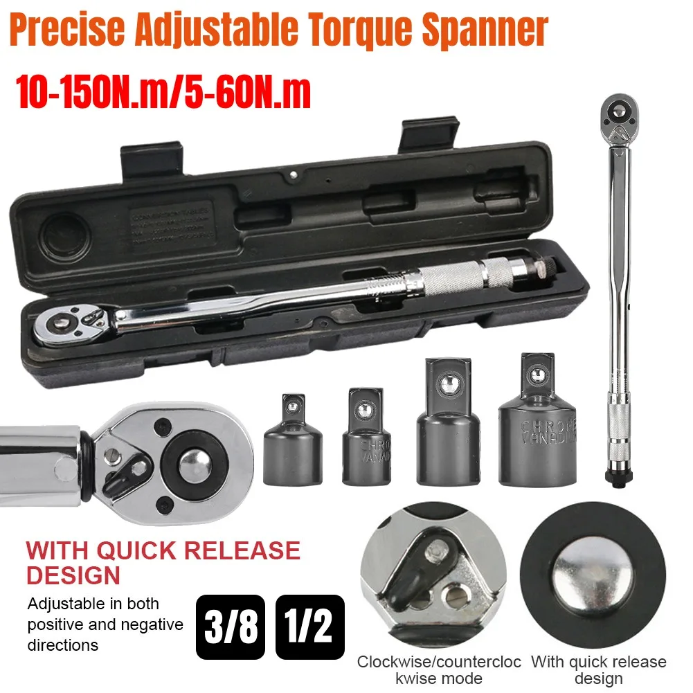 

Динамометрический ключ с храповым механизмом, квадратный привод, 5-150 Нм, реверсивный ключ с храповым механизмом 3/8 1/2 дюйма, точный регулируемый динамометрический ключ, ручные инструменты