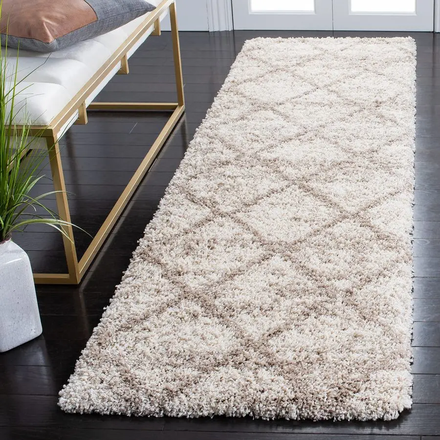 

Hudson Shag Collection Runner Rug 23 x 6, Multi Ivory amp Beige, Trellis Design, NonShedding amp Easy Care, 2inch Thick Ideal fo