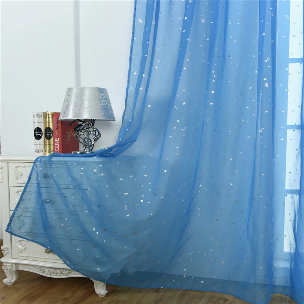 

Window Curtain Silver Star Curtains Sheers Tapestry Spring Household Blue Cartoon Aqua