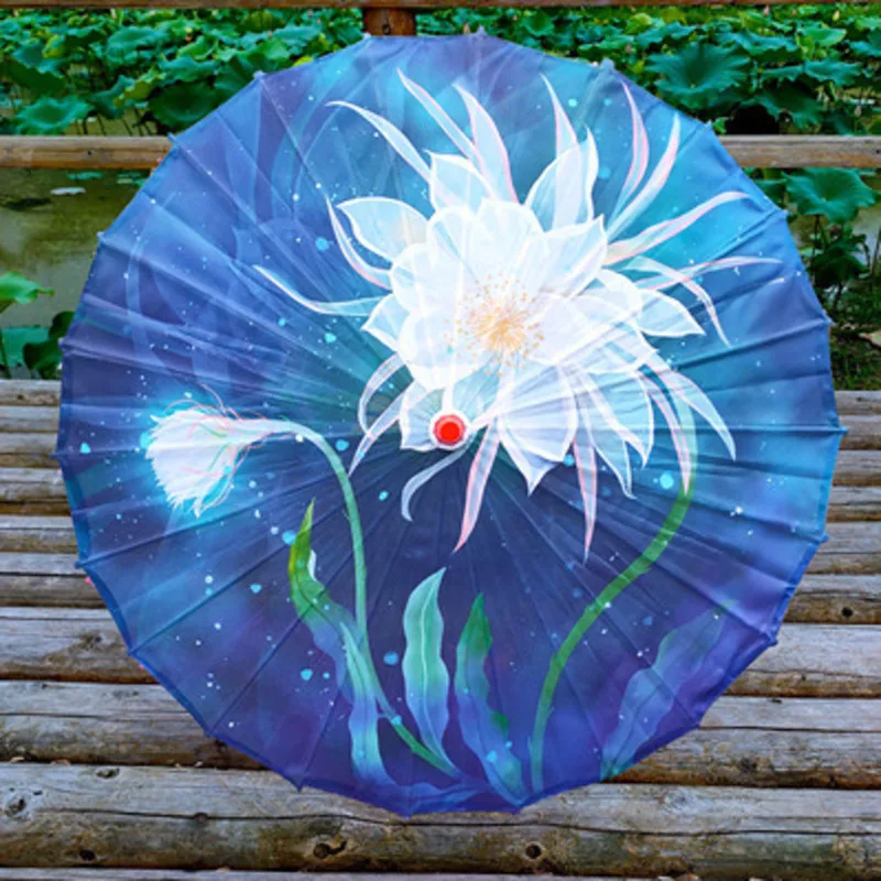 82cm Blue Ancient Chinese Umbrella Oil Paper Umbrella Women Hanfu Dance Antique Umbrella Ceiling Classic Umbrella Sunshades