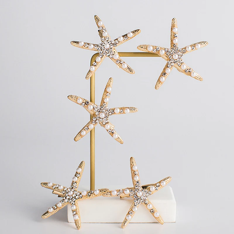 

5 шт. заколок для волос в виде морских звезд, ручной работы, золотистого/серебристого цвета, металлические заколки-звезды для женщин и девочек, аксессуары для волос