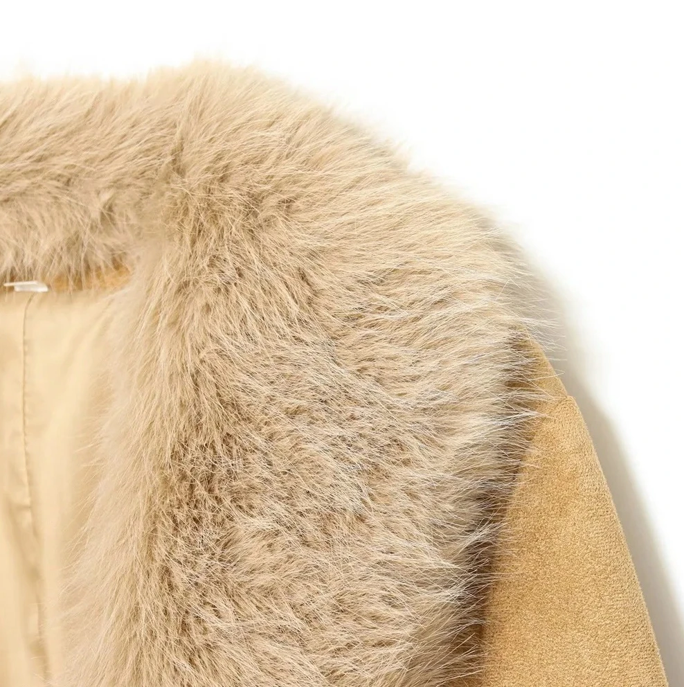 เสื้อแจ็คเก็ตสูทแขนยาวทรงเข้ารูป ผ้าหนังกลับลายขนสัตว์เทียม สำหรับฤดูหนาว ดีไซน์แฟชั่นใหม่สำหรับผู้หญิง อุ่นสบาย