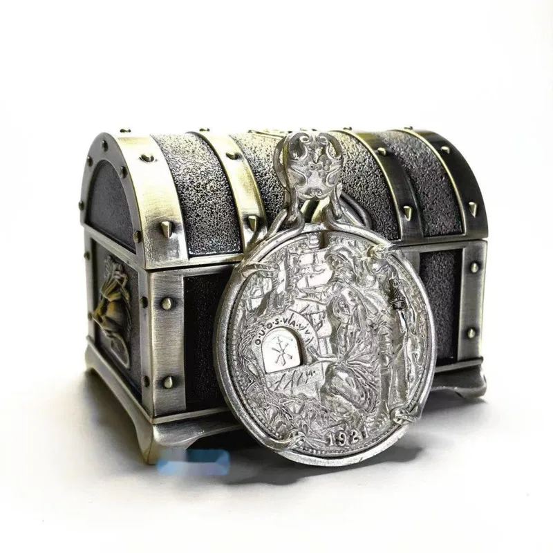 Artistic Holy Grail Coin USA Retro Hobo Nickel Wandering Pullable Sword Start Switch With Treasure Chest Coin Collectible