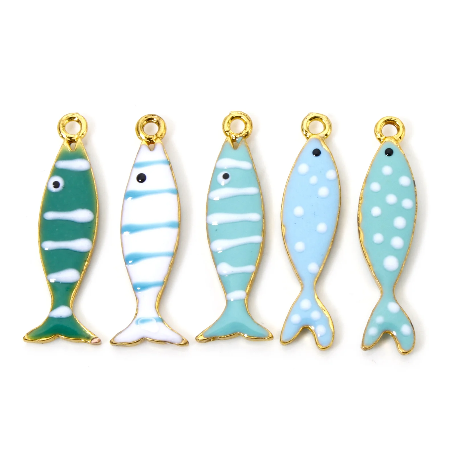 5 PCs Fish Blue Green Enamelled Sequins Charms Zinc Based Alloy Animal Pendants DIY Necklace Earrings for Women Jewelry Findings