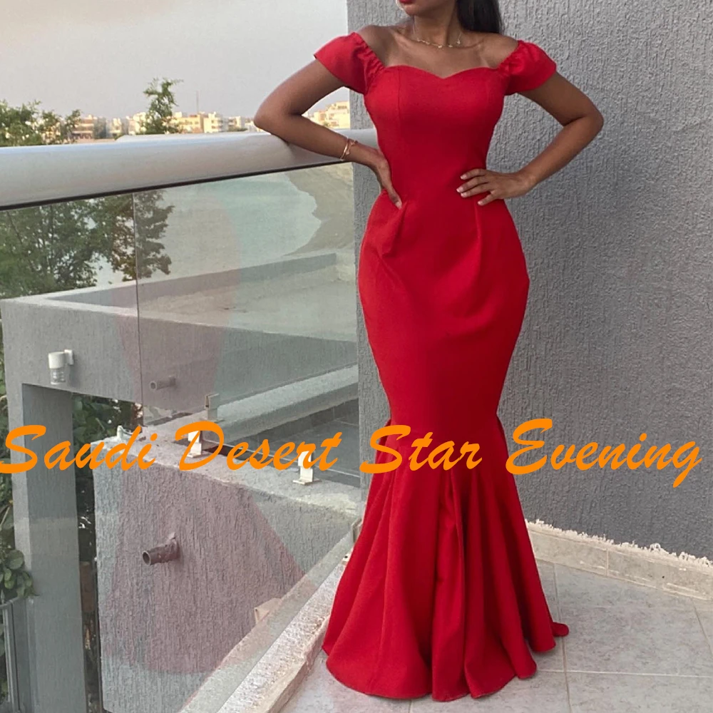 Exquisito escote corazón con hombros descubiertos, vestidos de noche de manga corta, elegante sirena, Jersey rojo, vestidos de fiesta, vestidos de fiesta