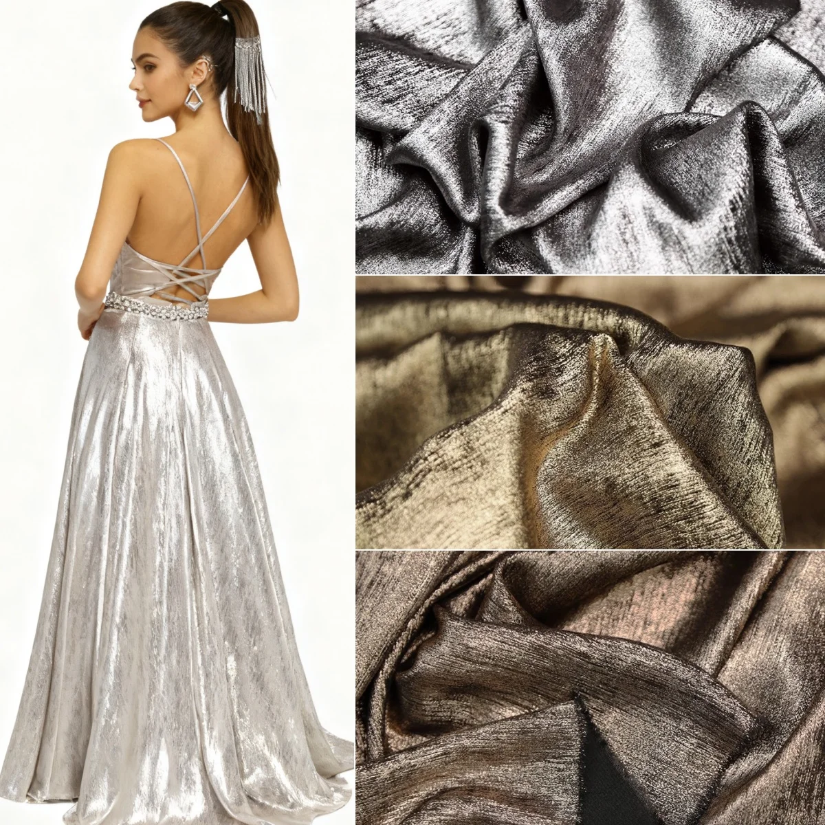 

Шифоновая ткань для горячего тиснения, металлическая текстура, серебро, горячее тиснение, глянцевое шитье, торжественное платье, юбка-бретелька, модная ткань «сделай сам»