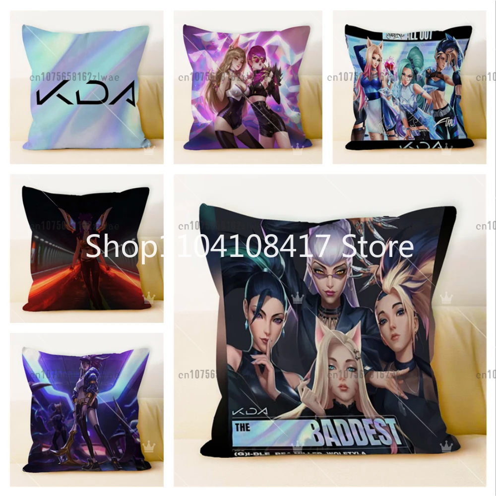 K/DA ALL OUT Pillow Covers Decorative Sofa Cushions Akali LOL Duplex Printing Short Plush Pillows Decor Home Cushion Cover 45*45