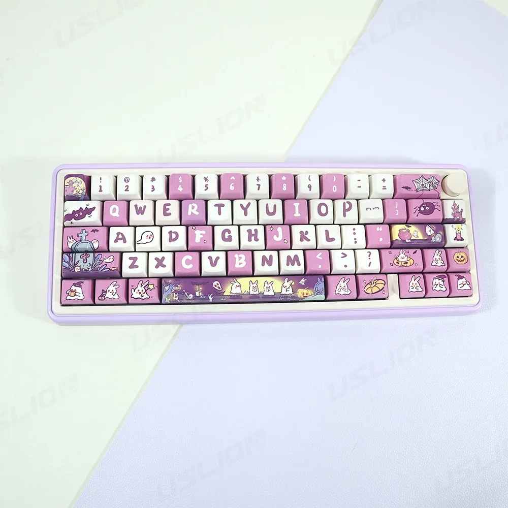 74/151 Keys Halloween Theme Spooky Rabbit Anime Keycaps MDA/Cherry Profile PBT Key Caps Purple Cute Horror Cartoon Keyboard Caps