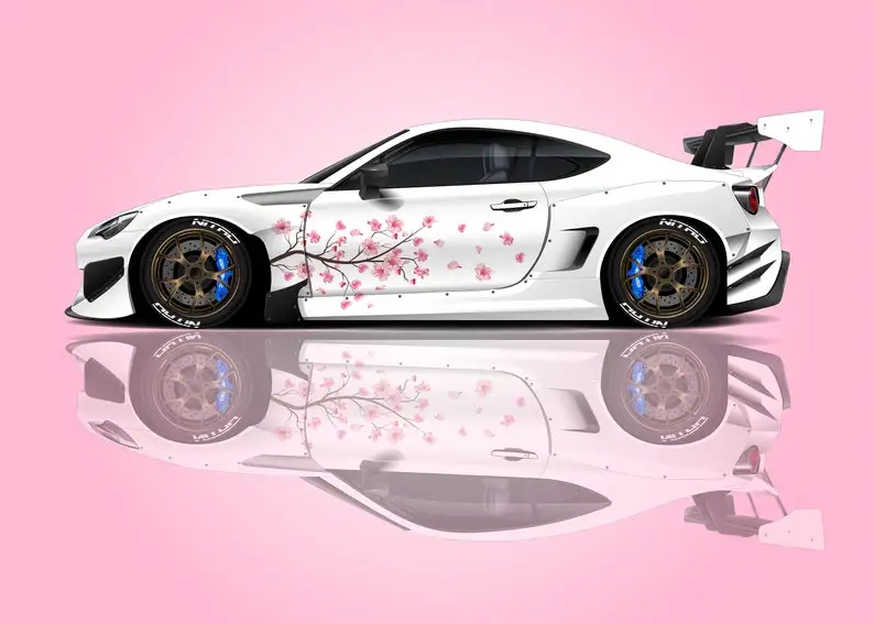 Sakura Cherry Blossom Livery, Japanese Side Car Decal, Universal Size, Large Vehicle Graphics Anime Peach Flower Car Sticker