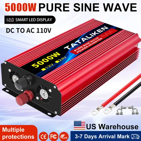 US Socket 12V To AC 110V 60HZ Pure Sine Wave Inverter Car Power 1600W/2200W/3000W Voltage Portable Converter with LED