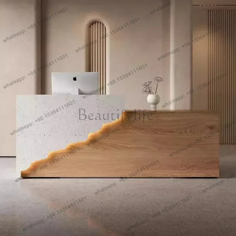 Factory Direct Sales Beauty Salon Company Reception Desks Modern Luxury Solid Wood Led Light Desks Service Office Furniture Guic