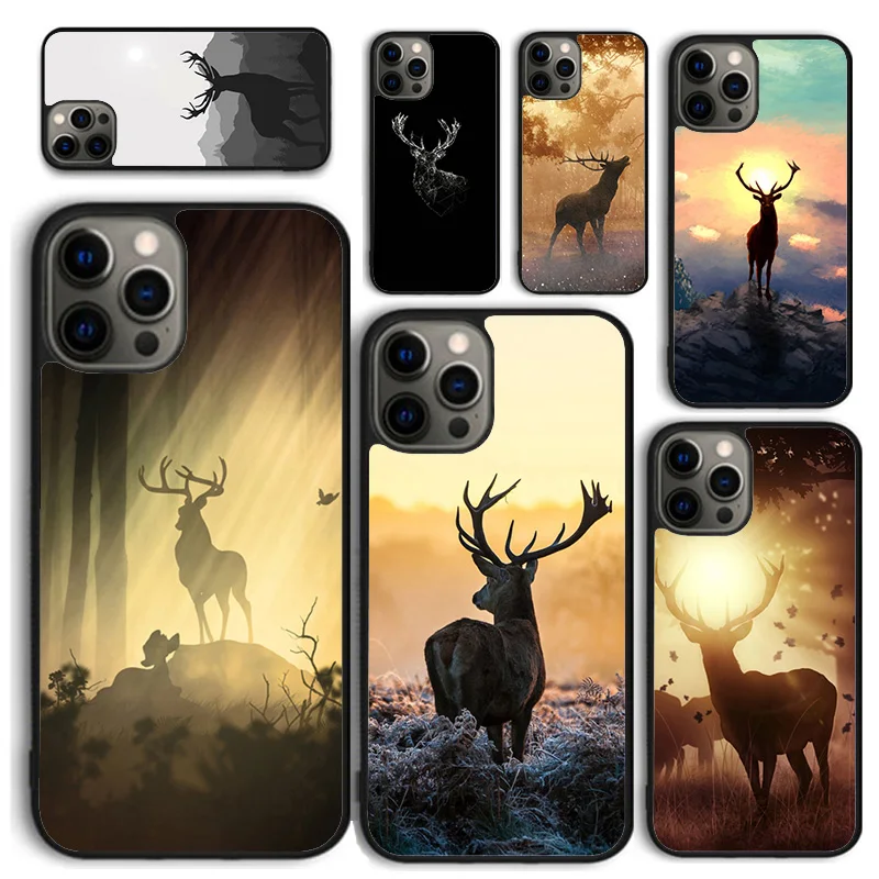 Reindeer Sunset Wild Animal Deer Phone Case for iPhone 16 15 14 12 13 mini PLUS X XS XR 11 PRO MAX Cover Fundas Shell