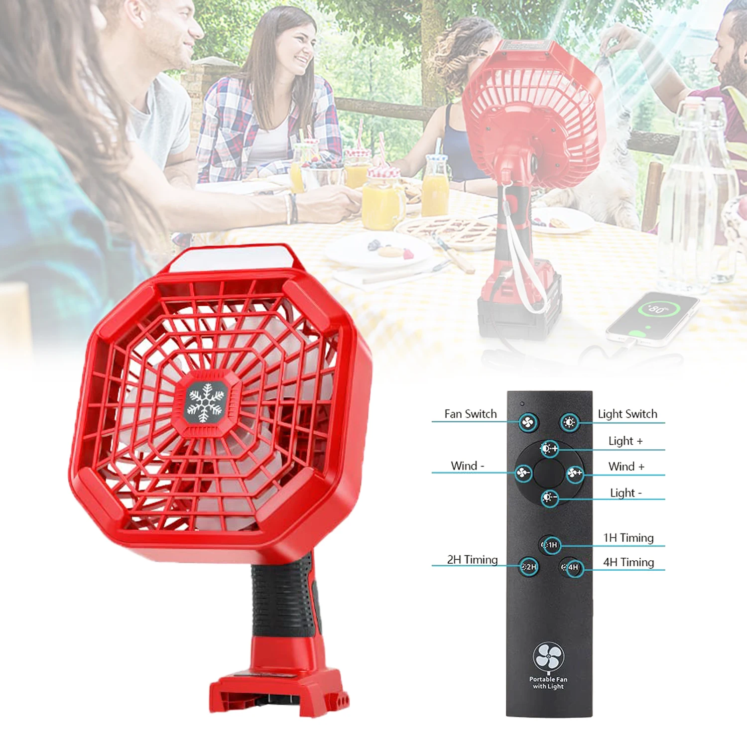 

For Bosch/Milwaukee/Ryobi /Black Decker/Craftsman/Makita/Dewalt Power Tools 14V-18V Lithium Battery FC107 Fan with LED Light New