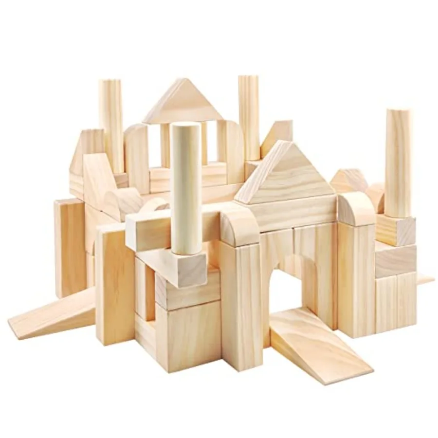 Toddler building toys for 1-3 years natural wood blocks in natural color extra-large size for safe stacking and construction in